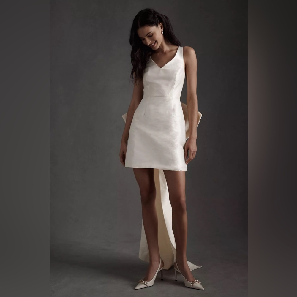 BHLD Sachin & Babi Archie V-Neck Back-Bow Mini Dress in Ivory